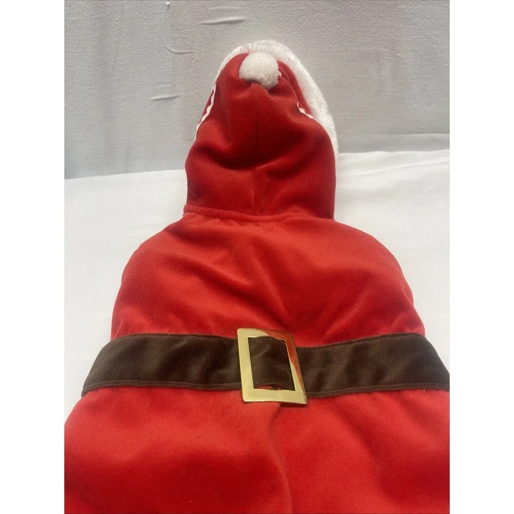 Pet Holiday Hooded Santa Costume Brown Belt Puppy Dog Size Medium Christmas Cute